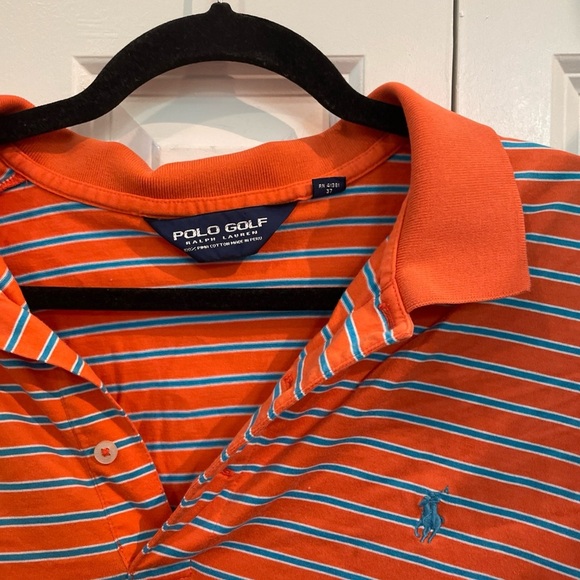 Ralph Lauren Golf Orange and Blue Polo Shirt with Stripes - Picture 2 of 7